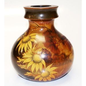 Vintage Australian 'Pokerwork' timber vase with Flannel flower…