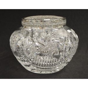 Large cut crystal rose bowl cut crystal bowl, with silver plate…