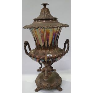 An early Victorian Old Sheffield Plate samovar, of urn form on…