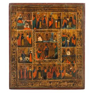 The Twelve Great Feasts, antique icon with the Resurrection in…
