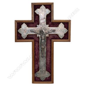 A vintage silver over copper crucifix, highly detailed with…