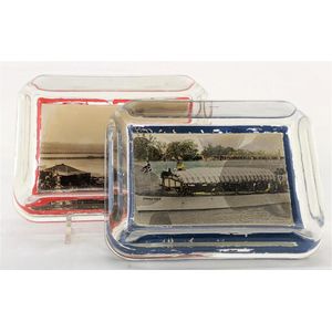 Two glass ashtrays. Coffs harbour & Donald duck. 12 cm x 9 cm.…