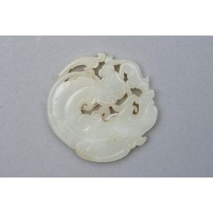 Celadon Jade Mythical Animal Plaque - Jade - Oriental