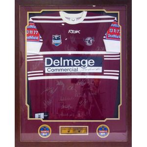 Sold at Auction: Manly Warringah Sea Eagles jersey, large collection of  team signatures, player signatures to front, also comes with a framed Sea  Eagles and Winfield Cup for Final 1995 NRL Cap