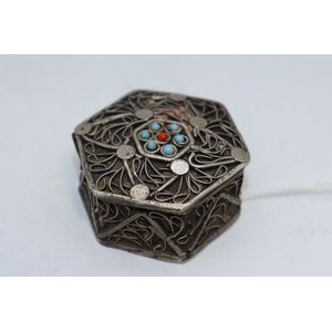Sterling silver, turquoise and coral pill, filigree on a…