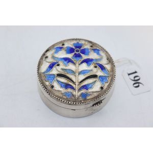 Sterling silver enamelled trinket box, blue on white floral…