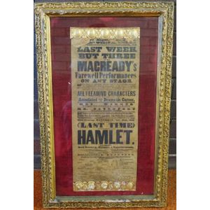 Framed vintage 1860 Theatre poster 56 by 22.5 cm, damage to…