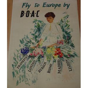 Original vintage BOAC airline travel poster, 'Fly to Europe by…