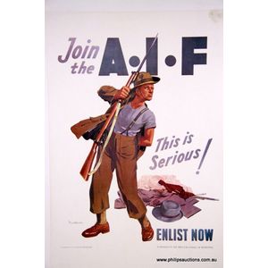 A World War II AIF Recruitment poster by James Northfield,…