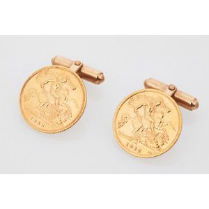 Sovereign cufflinks, 9ct gold fittings with two 22ct gold…