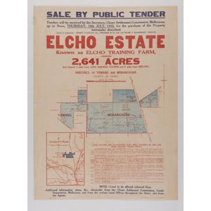 1935 real estate poster, 'Sale By Public Tender, Elcho Estate,…