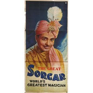 A rolled paper vintage magician poster 'Sorcar - the Worlds…