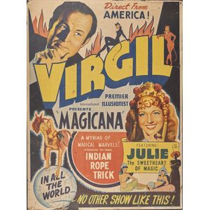 A framed 'Virgils' magicana show poster, paper laid down on…