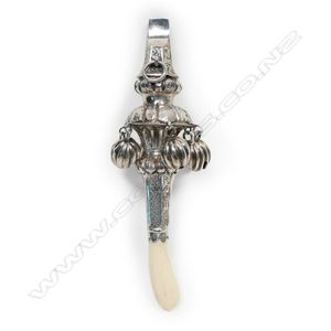 A Victorian silver and ivory baby rattle, traditional form,…