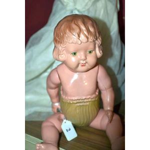 Japanese 12 inch celluloid doll with moulded long hair, ears…