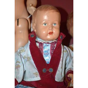 English Palitoy celluloid boy doll in a smart velvet outfit