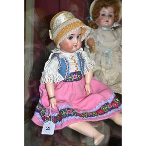 French 16 inch bisque head doll (possibly Jumeau) with blue…