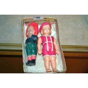 Nippon Japanese celluloid pair of dolls, Girl in swimsuit, Boy…