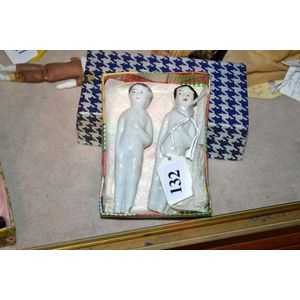 Two China Frozen Charlotte 4 inch dolls with painted faces,…