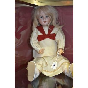 Simon & Halbig German 19 inch bisque head doll, blue sleeping…
