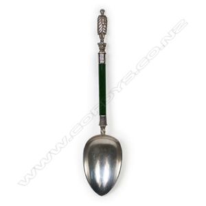 Frank Hyams (Dunedin) silver and greenstone Maori themed spoon,…