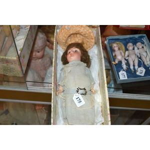Theo Recknagel German 13 inch doll with bisque head, blue glass…
