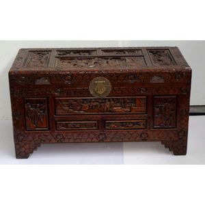 Antique Chinese Carved Camphor Wood Chest