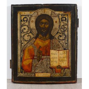 A Russian icon of Christ Pantocrator, 20th century, depicting…