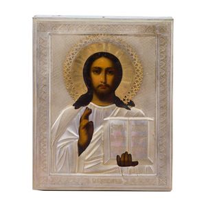 A Russian icon of Christ Pantocrator, with oklad, 19th/20th…