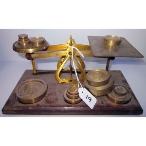 All Original Antique Cast Iron And Oak Victor Grain Scale With Weights