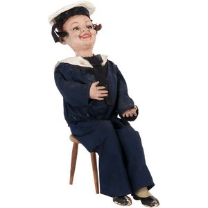 Automaton: Antique clockwork seated sailor with rocking head…
