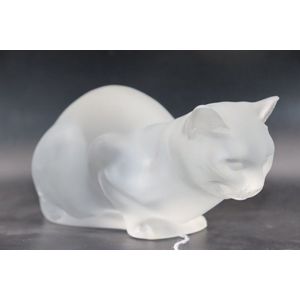 Frosted Lalique France Crystal Cat Figurine - French - Glass