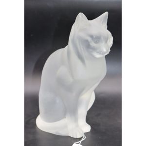 Frosted Crystal Lalique France Sitting Cat Figurine - French - Glass