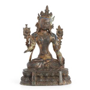 A Sino-Tibetan gold Lacuqer bronze Tara, Qing Dynasty&hellip;