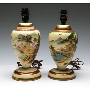 A pair of early hand painted Satsuma vases, height 32 cm…