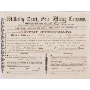 Share Certificate: 'Wellesley Quartz Gold Mining Company, Mount…