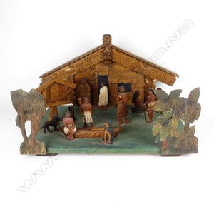 A rare Jane Brenkley diorama of a Maori marae, with an…