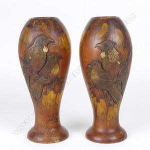 A pair of Jane Brenkley turned vases, inverse baluster form,…