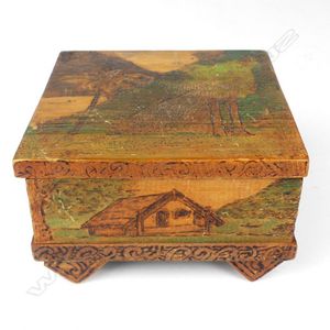 A Jane Brenkley decorated small box, the colonial landscapes…