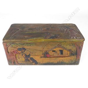 A Jane Brenkley Maori decorated box, the removable lid with…