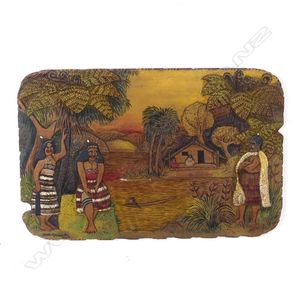 An oblong Jane Brenkley carved and painted Maori themed table…