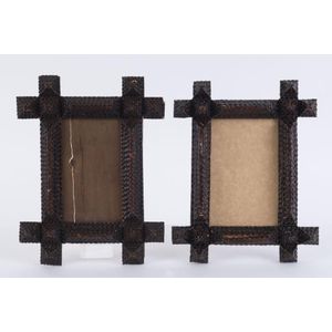 A pair of tramp art picture frames, cigar box cedar, late 19th…