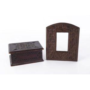 An Australian chip carved picture frame and trinket box,…