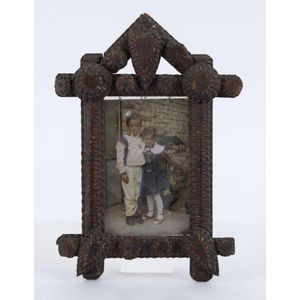 An Australian tramp art picture frame, cigar box cedar and pine,…