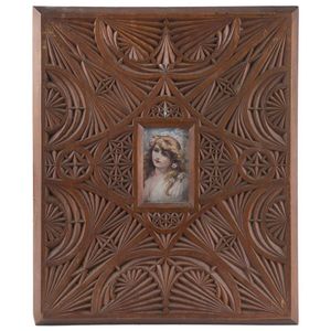 Australian chip carved picture frame with lithograph portrait…
