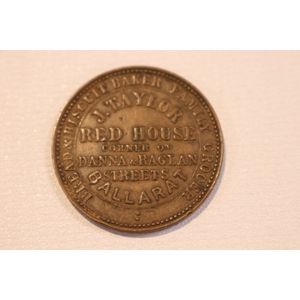 Trade token, J. Taylor, Red House Danna and Raglan Streets…