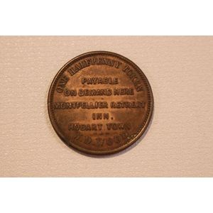 Trade token, One Half Penny, Montpelier Retreat Inn Hobart Town,…