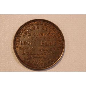 Trade token, Hugh Peck Hotel Valuator and Broker, 67 Little…