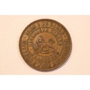 Trade token, Melbourne Victoria 1858, Hide and De Carle Grocers…