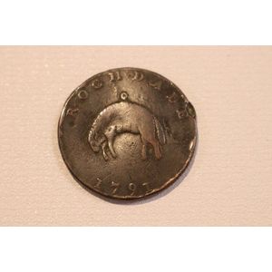 Trade token, Rochdale, 1791 Hanging Ram Decorated, Half Penny